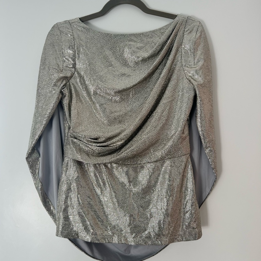 Adrianna Papell Metallic Silver Draped Blouse